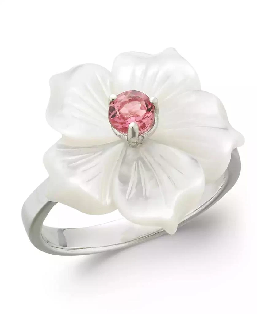 Macy's Pink Tourmaline (1/4 ct. t.w.) & Mother-of-Pearl Flower Ring in Sterling Silver 1