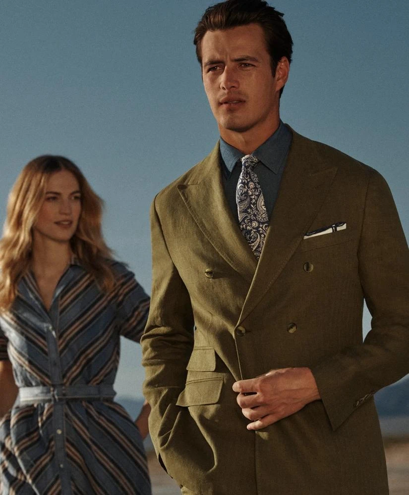 Brooks Brothers Slim Fit Linen Herringbone Double-Breasted Suit Jacket 8