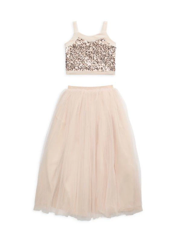 Pippa & Julie Girl's Ashley 2-Piece Sequin Top & Tulle Maxi Skirt Set 1