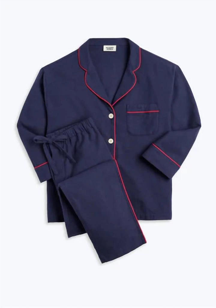 SLEEPY JONES Marina Pajama Set In Navy Flannel/red Piping 3