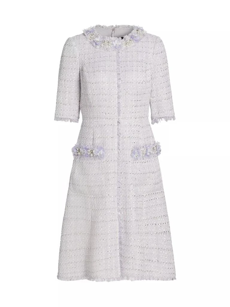 Teri Jon Beaded Twim Metallic Tweed Cocktail Dress 1