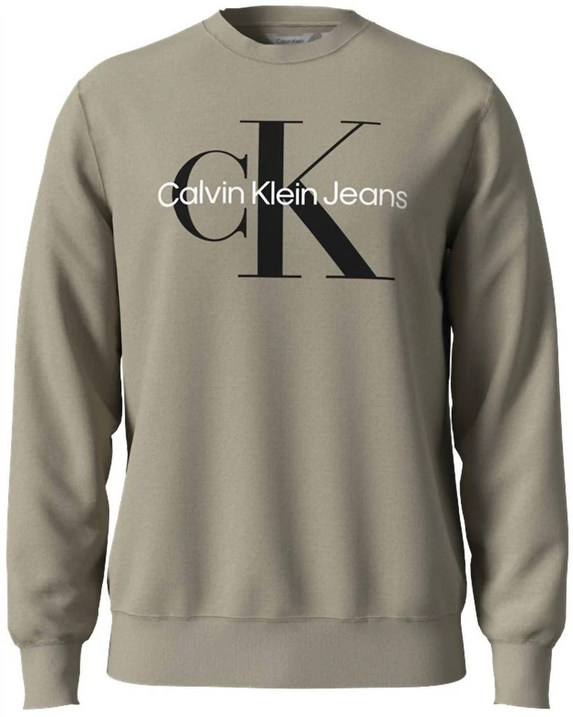 Calvin Klein Men's Monogram Crew Neck Sweatshirt In White Pepper