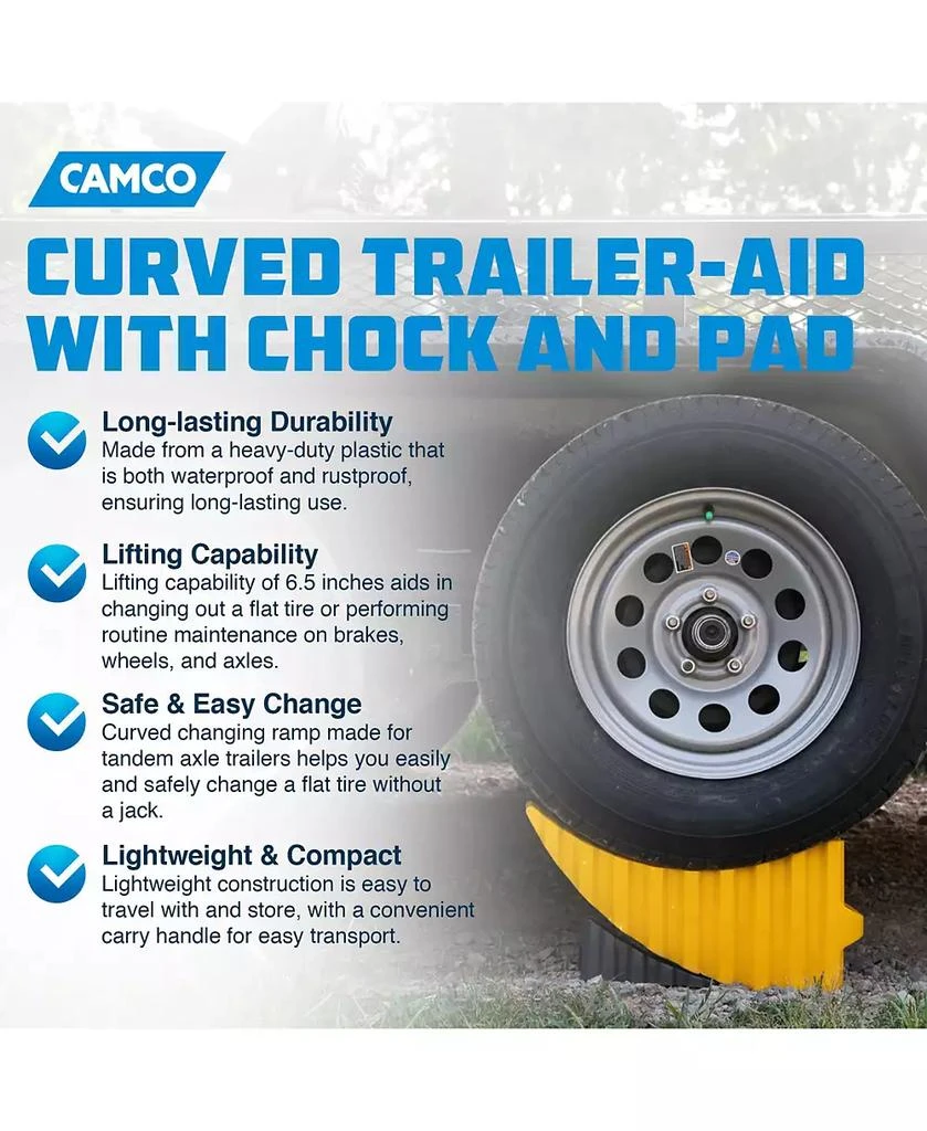Camco Curved Trailer Aid with Chock 
Pad, 6.5" Lift for Tandem Trailer, Yellow 2