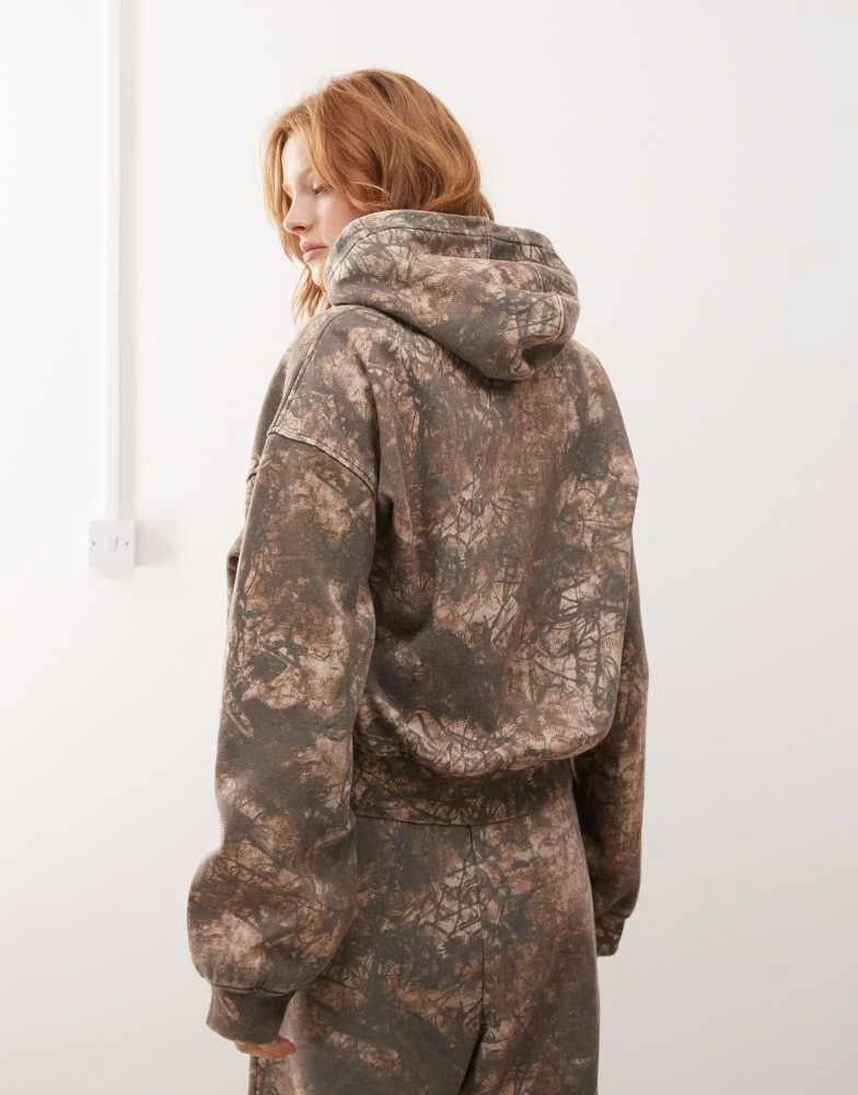 Weekday Weekday Carla co-ord oversized hoodie with distressed tie dye print in khaki 3