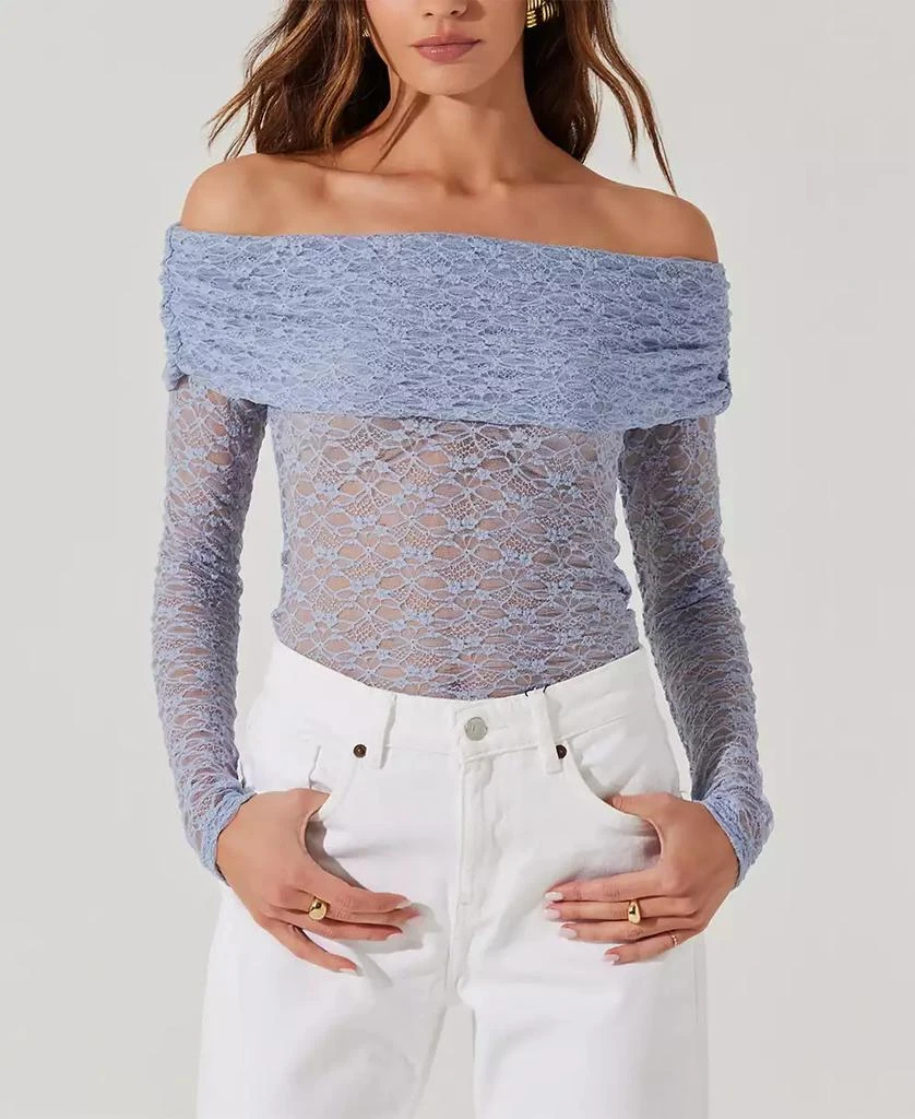 ASTR Women's Sheer Lace Diamante Off-The-Shoulder Top 1