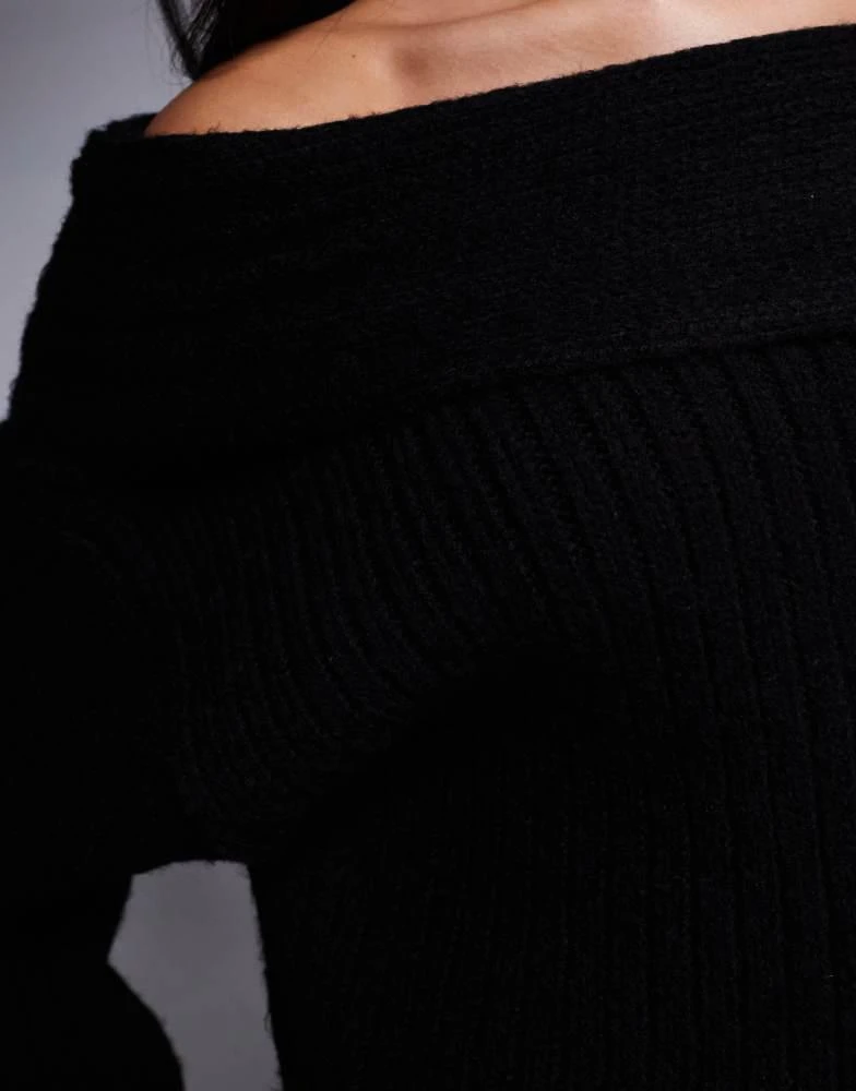 ASOS ASOS DESIGN oversized knitted off shoulder jumper in black 4