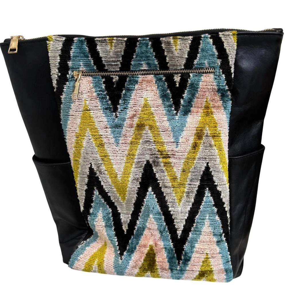 WOLF & WILLA Zig Zag Ikat Silk Backpack In Lime & Blue 1
