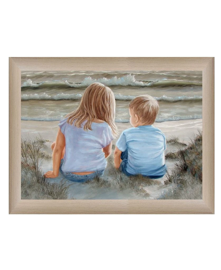 Hivvago Boy and Girl Sitting in Dunes Brown Framed Print Wall Art 2