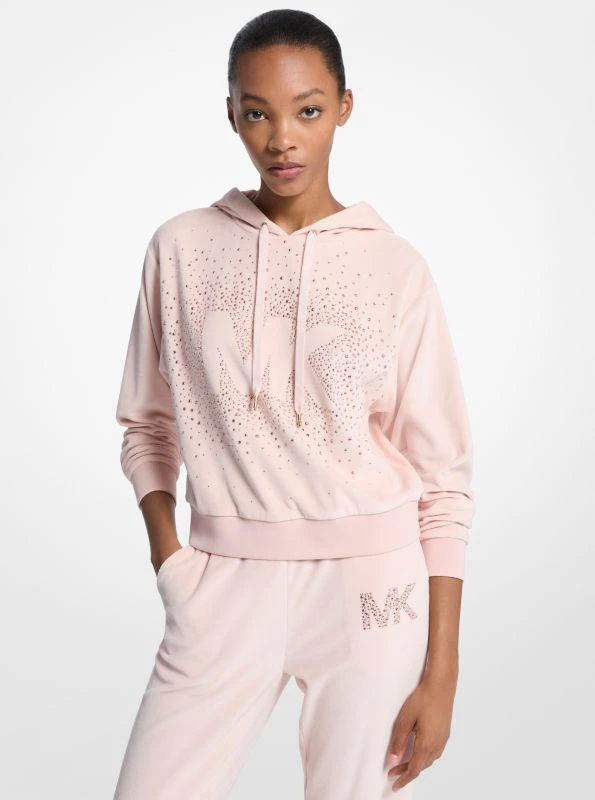Michael Kors Embellished Logo Velour Hoodie 1