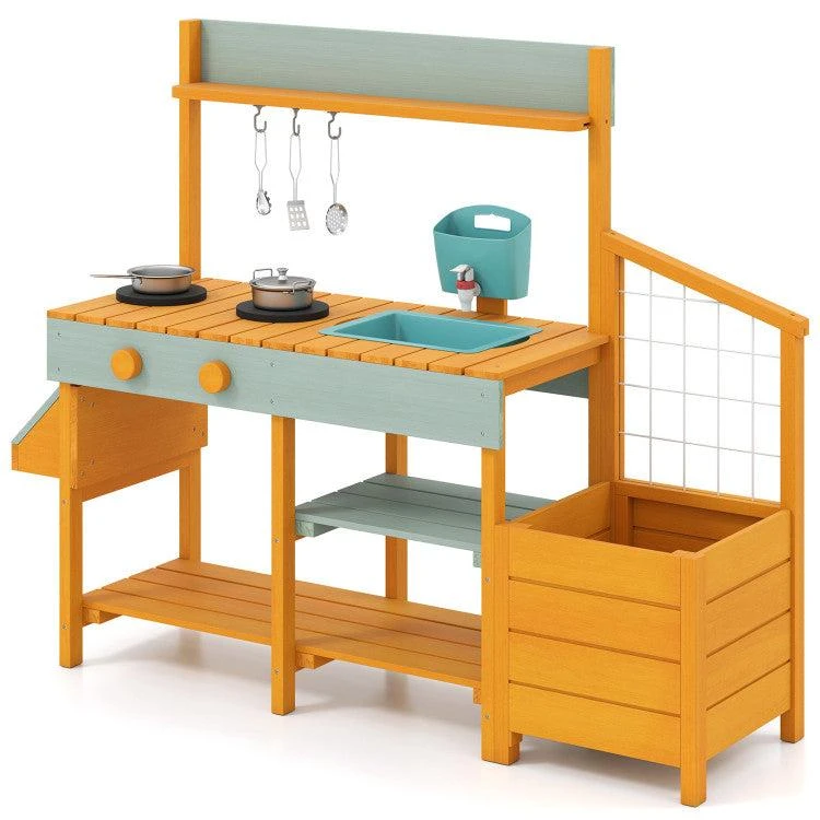 Hivvago Play Kitchen for Kids Wooden Toy Kitchen Playset Pretend Mud Kitchen