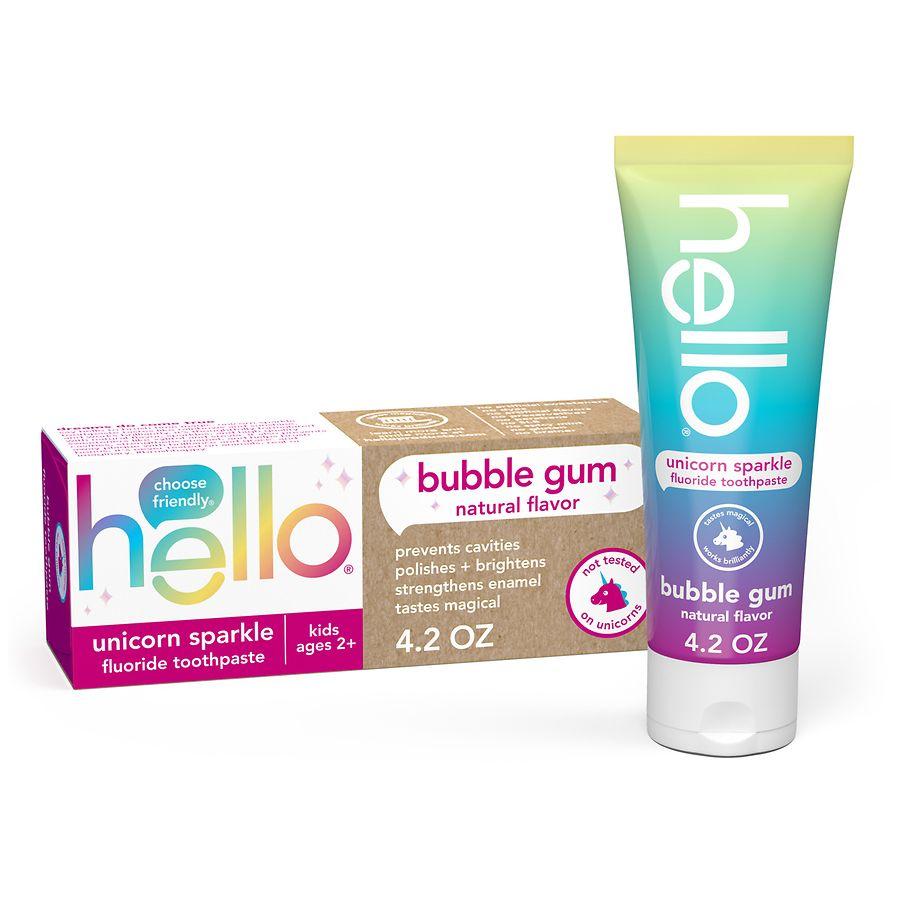 Hello Unicorn Sparkle Kids Toothpaste with Fluoride Bubble Gum, Tube