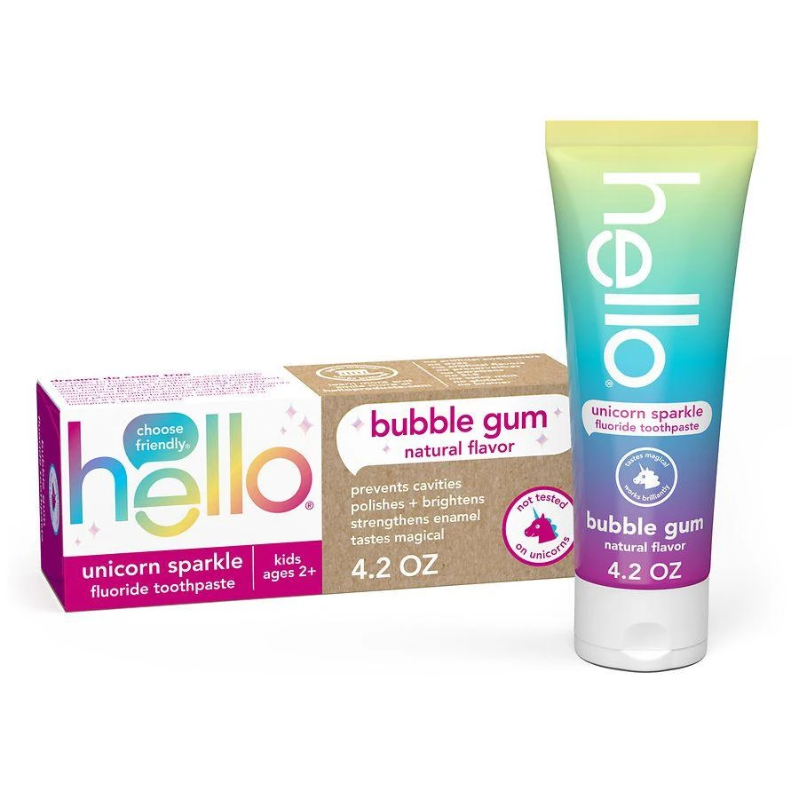 Hello Unicorn Sparkle Kids Toothpaste with Fluoride Bubble Gum, Tube 1