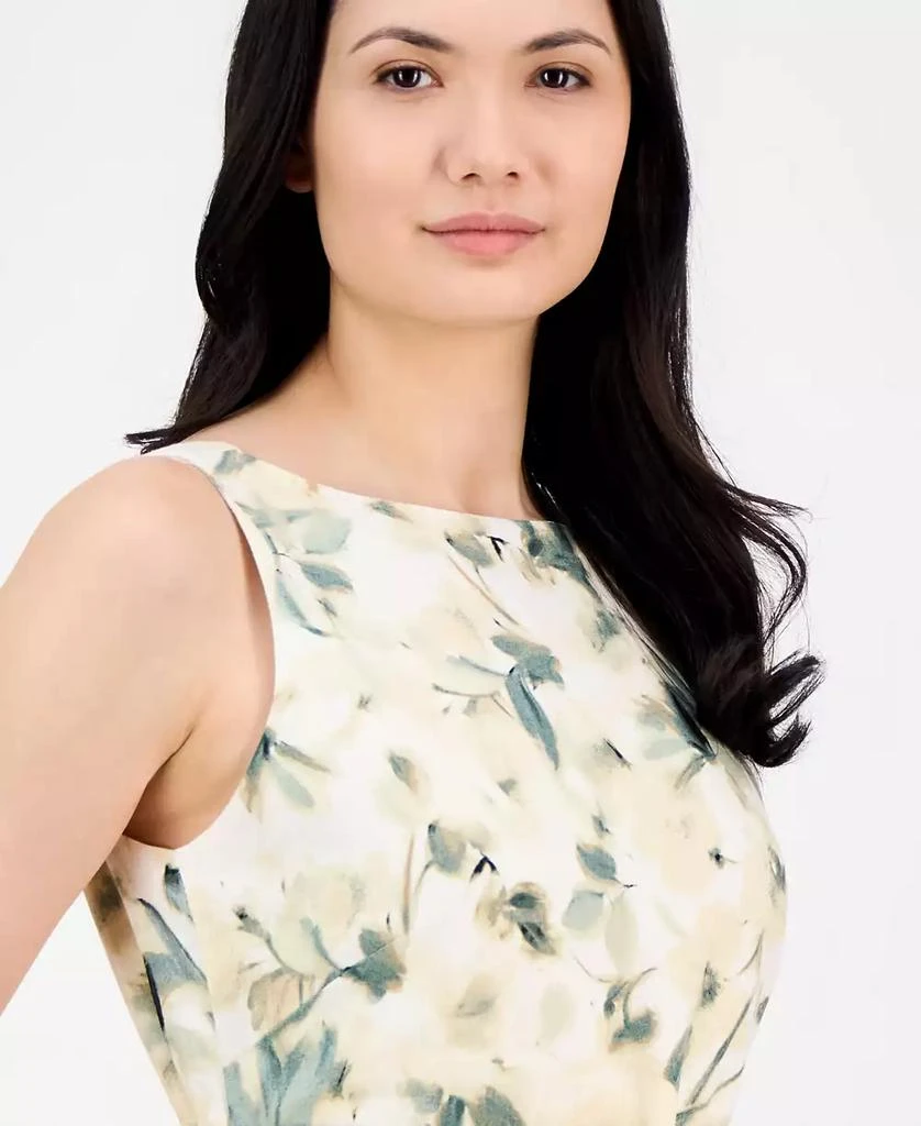 Anne Klein Women's Linen Blend Floral-Print Tie-Waist Sleeveless Dress 4