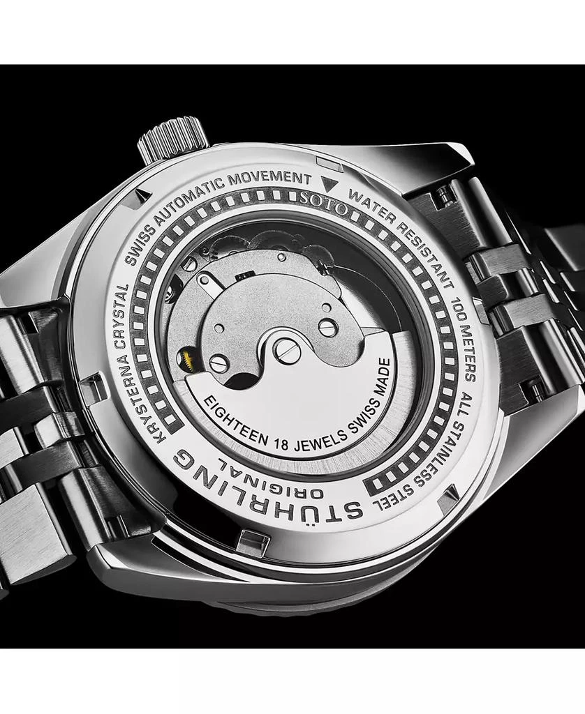 Stuhrling Datemaster II Men’s Swiss Automatic 42mm Stainless Steel Watch, Green Dial, Fluted Bezel, Day & Date, 100M Water Resistant 4