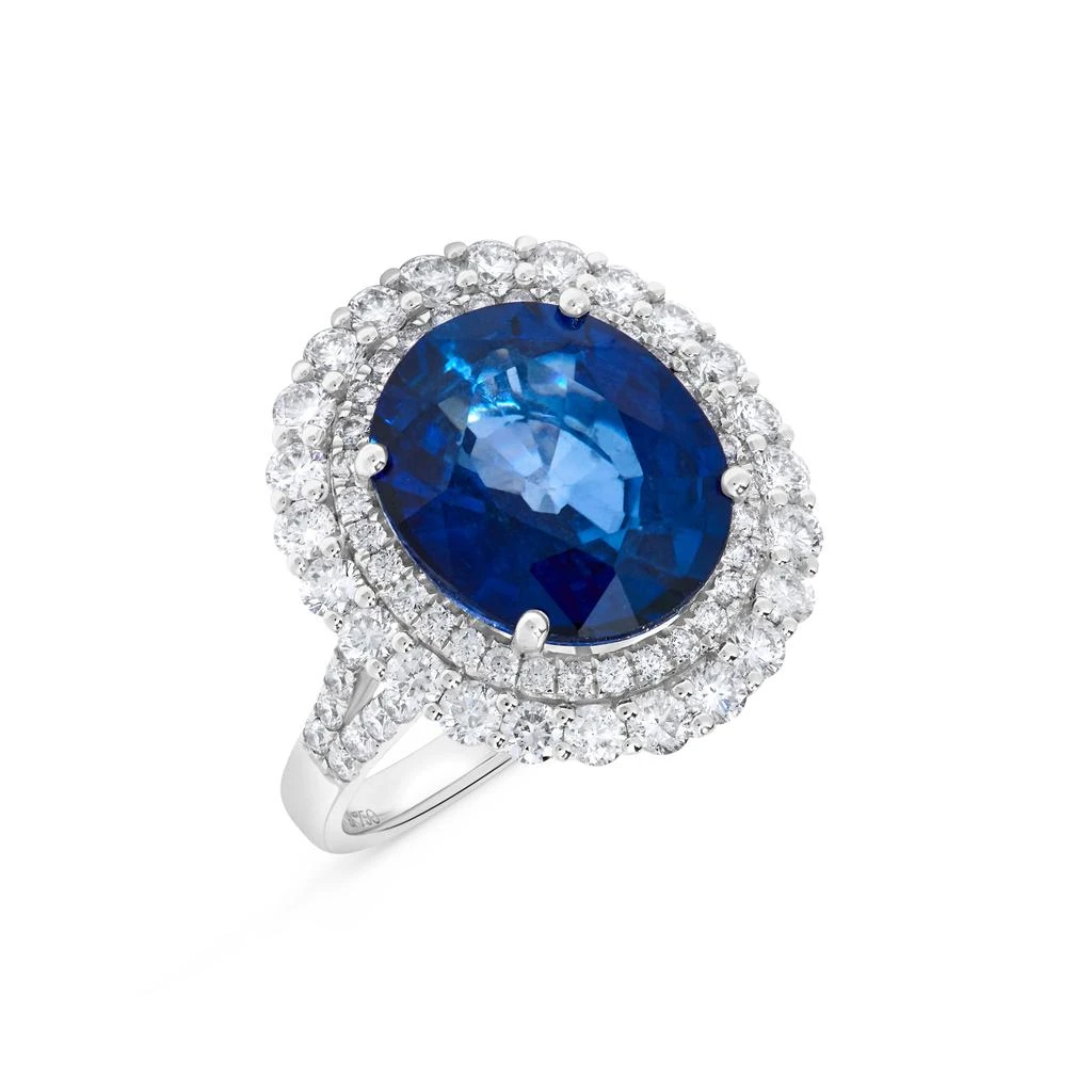 H.J. Namdar 10.23 ct tw Diffused Oval Shape Sapphire Double Diamond Halo Ring 18K White Gold Natural Sapphires and Diamonds Size 6