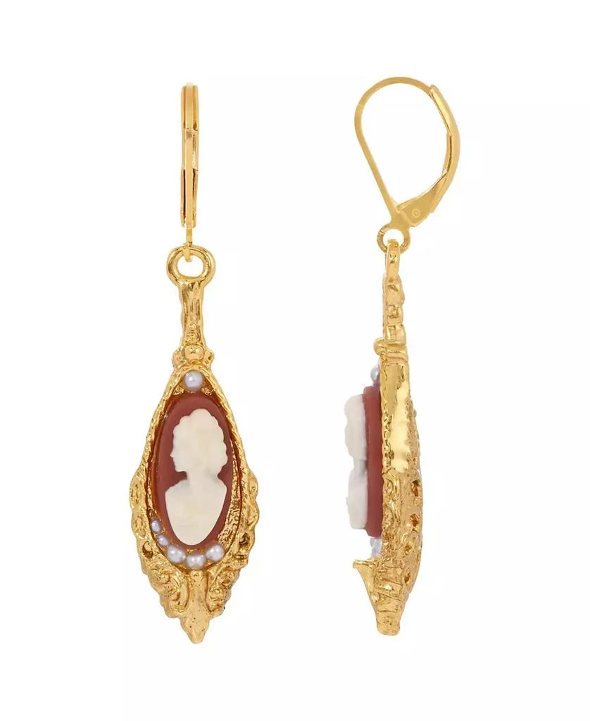 2028 14K Gold-tone Carnelian Cameo Drop Earrings 1