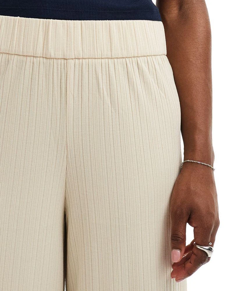 Monki Monki Cilla rib jersey cropped wide leg trousers in beige 5