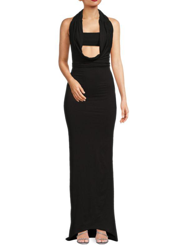 LaQuan Smith ​Cutout Silk Halter Gown