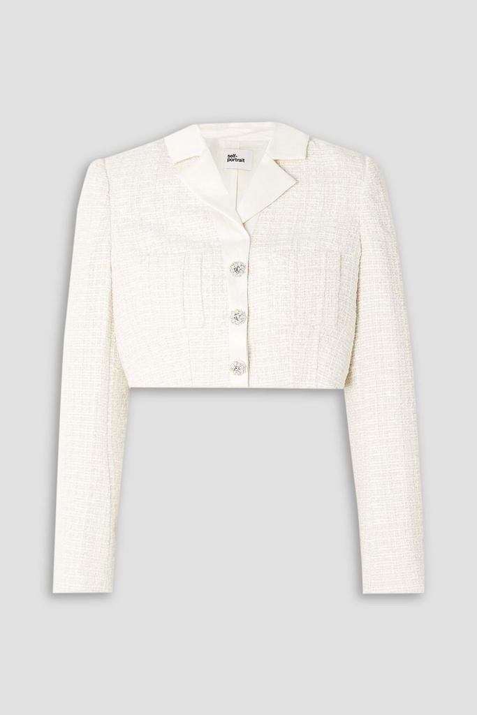 Self Portrait Cropped embellished satin-trimmed metallic bouclé-tweed blazer