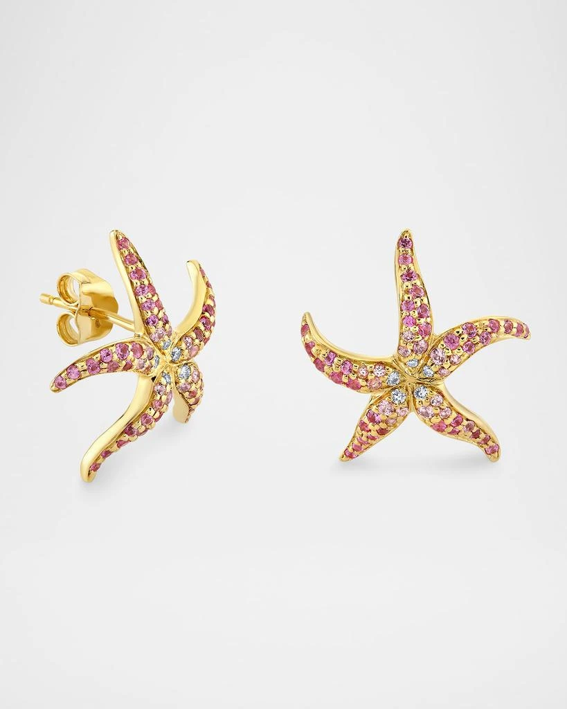 Sydney Evan 14K Pave Starfish Stud Earrings with Pink Sapphires
