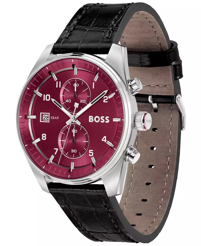 Hugo Boss Men's Sky Traveler Quartz Fashion Chrono Black Croc Leather Watch 44mm 2