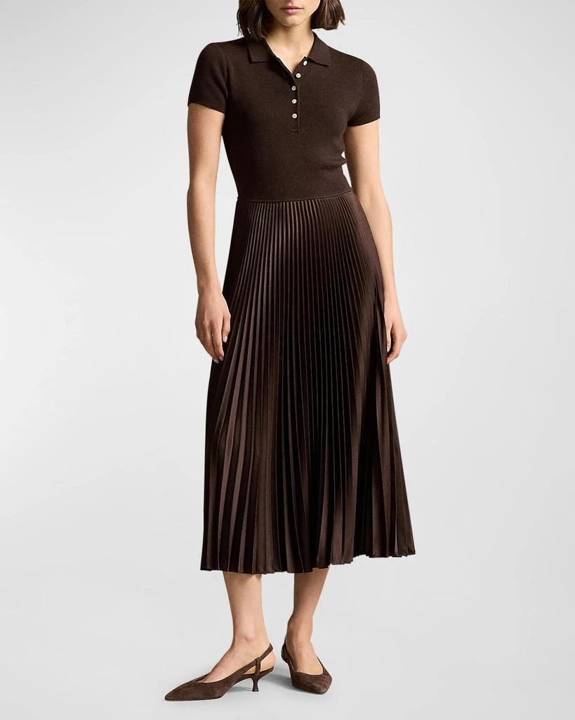 knee length dresses for ladies Squire Brown Rib Knit Crew Neck Long Sleeve A-Line Dress