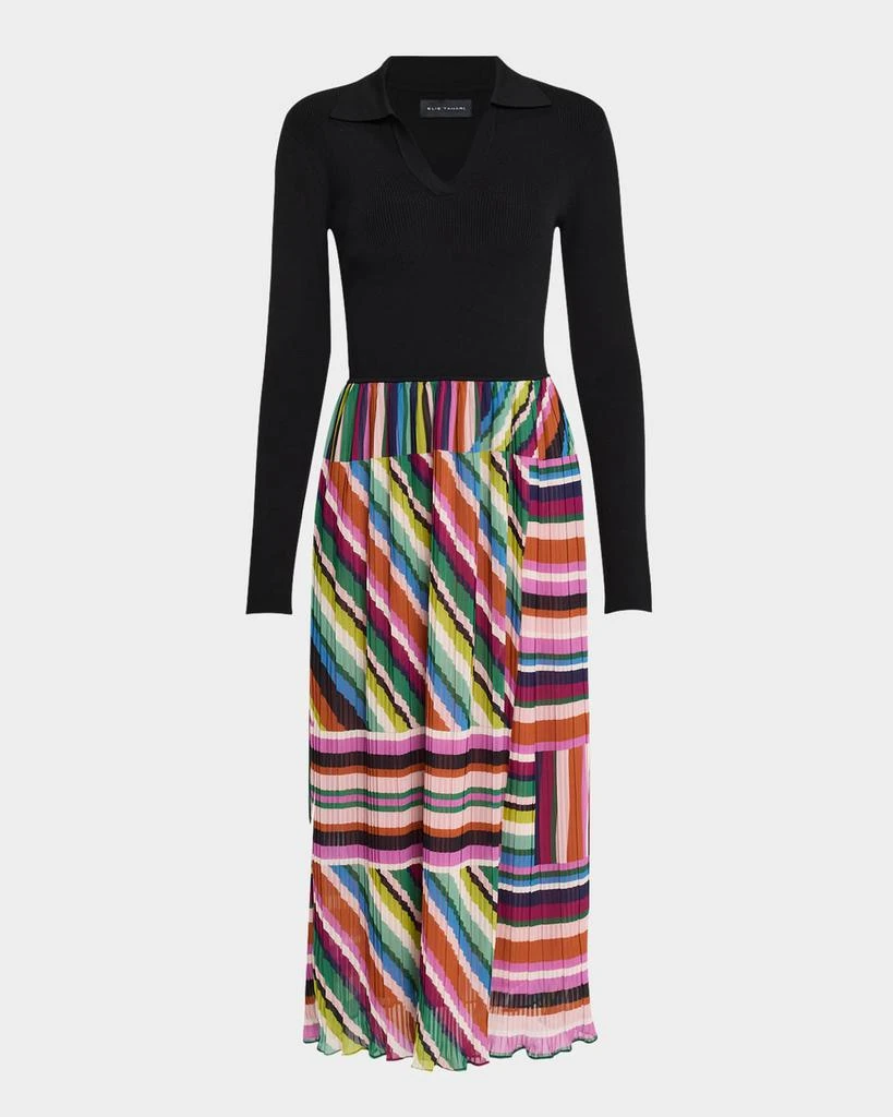 Tahari The Mave Pleated Mixed Media Midi Dress 1