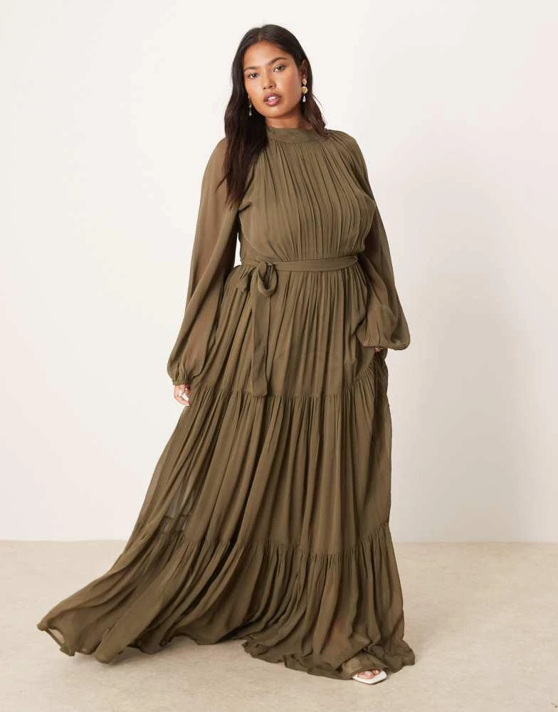 Shop Lace & Beads Plus balloon sleeve tiered maxi dress in deep olive on  Sale at BeyondStyle  Get 70% Off Lace & Beads Plus balloon sleeve tiered maxi  dress in deep