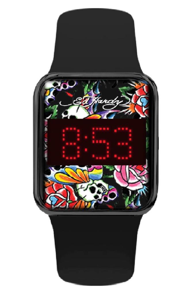 Ed Hardy x Ed Hardy Printed Digital Silicone Strap Watch, 40mm x 33.7mm