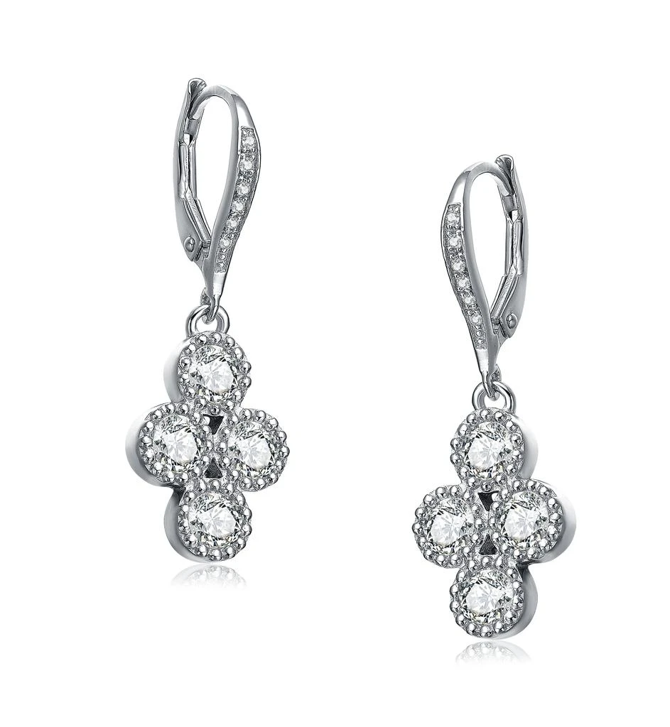 Genevive GENEVIVE Sterling Silver Cubic Zirconia Flower Dangling Earrings 2
