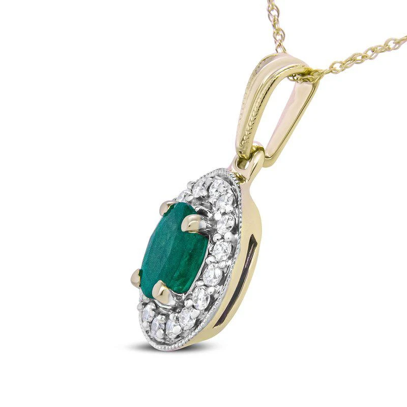 Haus of Brilliance 14K Yellow Gold 6x4mm Emerald and 1/5 Cttw Round Diamond Halo Pendant 18" Necklace H-I Color, SI1-SI2 Clarity 2