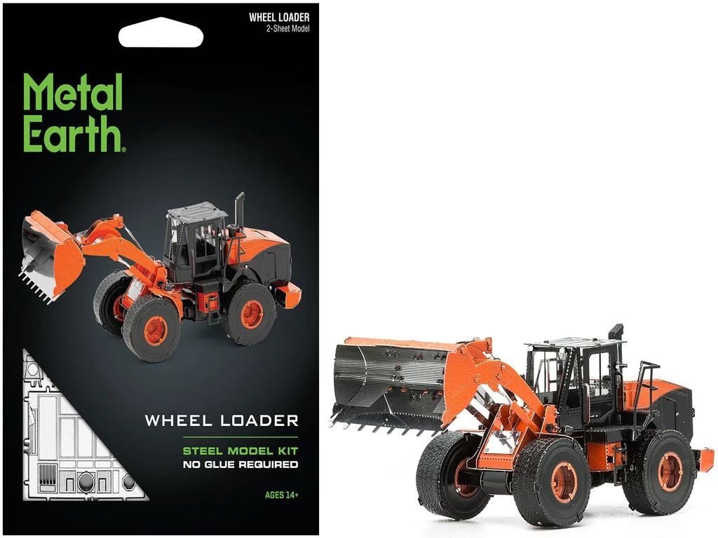 Metal Earth Model Kit Wheel Loader Orange and Black (Challenging Difficulty) Steel Model by
