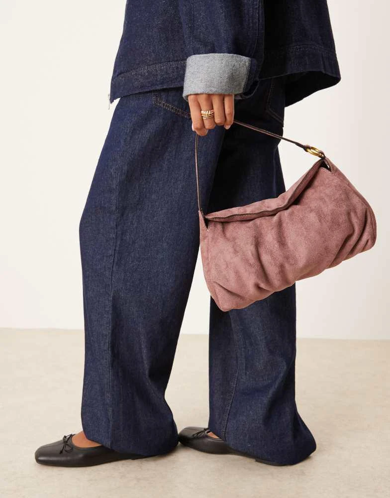 ASOS ASOS DESIGN faux suede shoulder bag with fold over flap detail in mauve 3