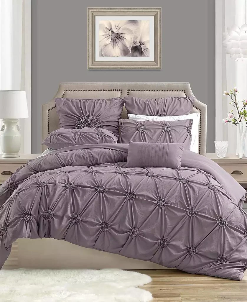 Macy's Cathay Home Inc. Charming Ruched Rosette Duvet Cover Set 4