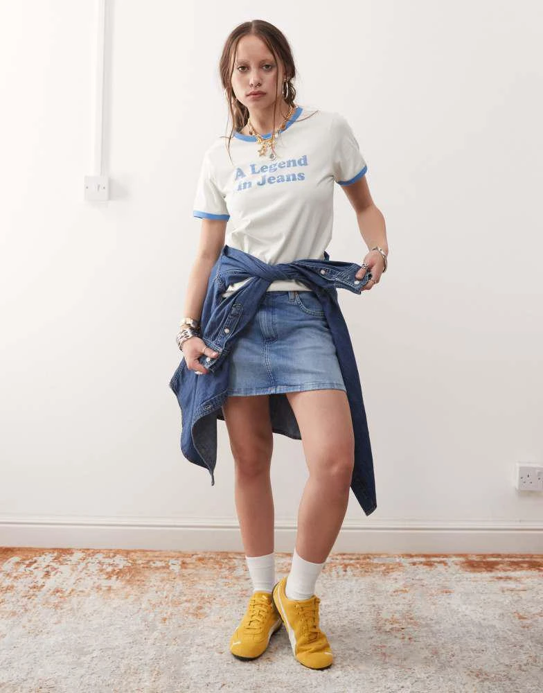Wrangler Wrangler denim mini skirt in mid blue 5