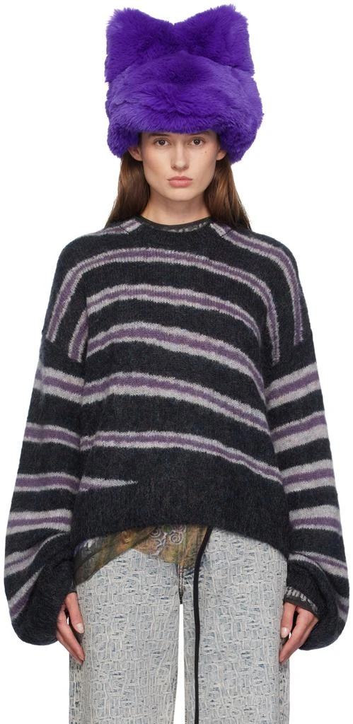 Acne Studios Gray & Purple Striped Sweater 1