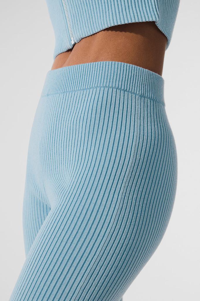 Alo Denim Knit High-Waist Flare Pant - Celestial Blue/Dark