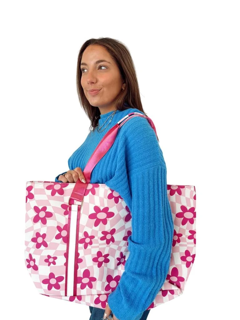 Katydid Katydid - Flowers Checkered Pattern Beach Tote Bags 3