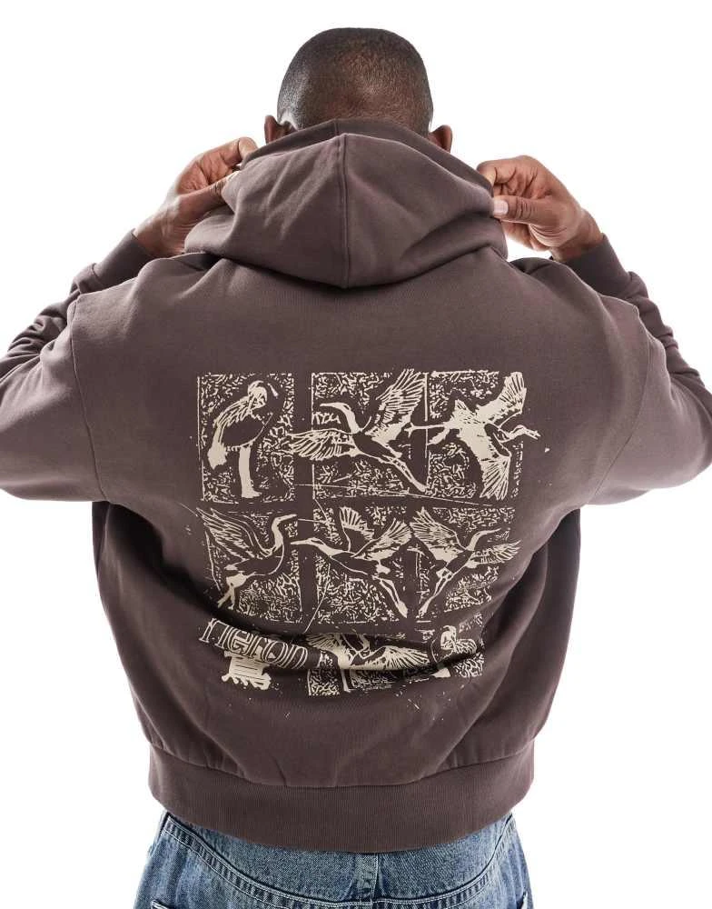 ASOS ASOS DESIGN boxy oversized hoodie with back print in brown 1