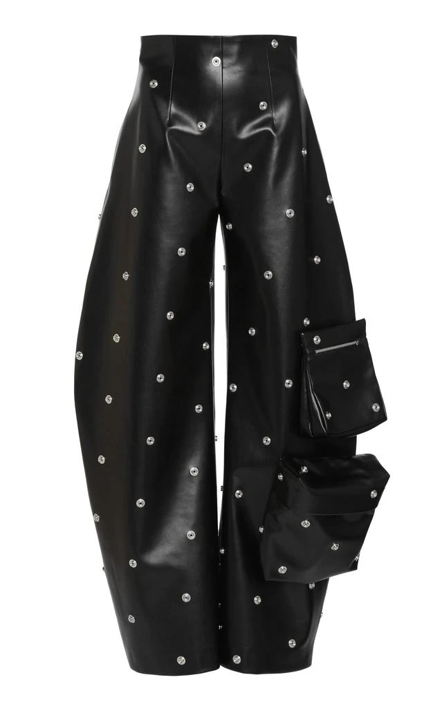 A.W.A.K.E. Mode A.W.A.K.E. MODE - Faux Leather Studded Flared Leg Pants - Black - FR 40 - Moda Operandi 1