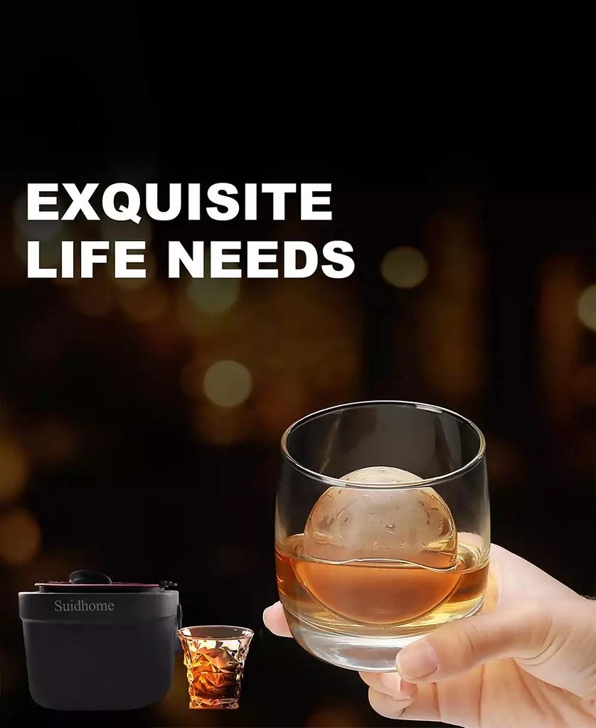 SUGIFT 4-Cavity Clear Ice Ball Maker with Insulated Bucket, BPA-Free Silicone Tray 5