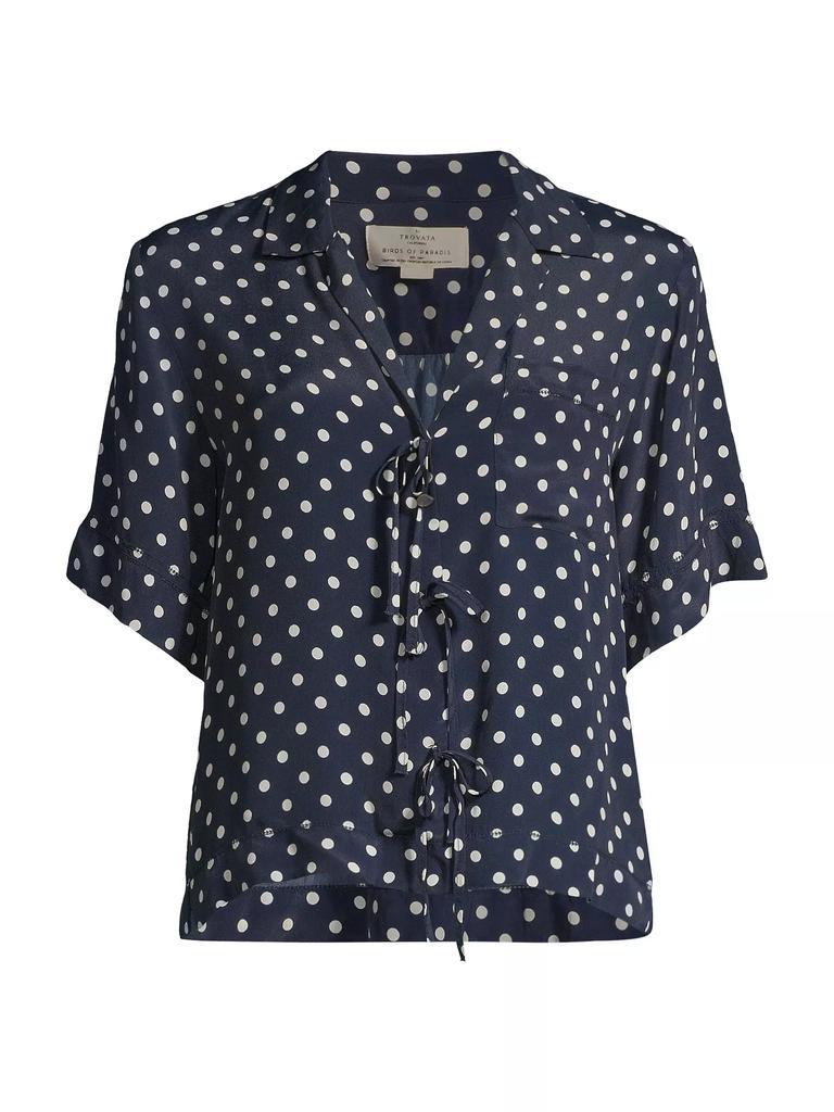 Birds of Paradis Inez Tie-Front Polka Dot Silk-Blend Shirt