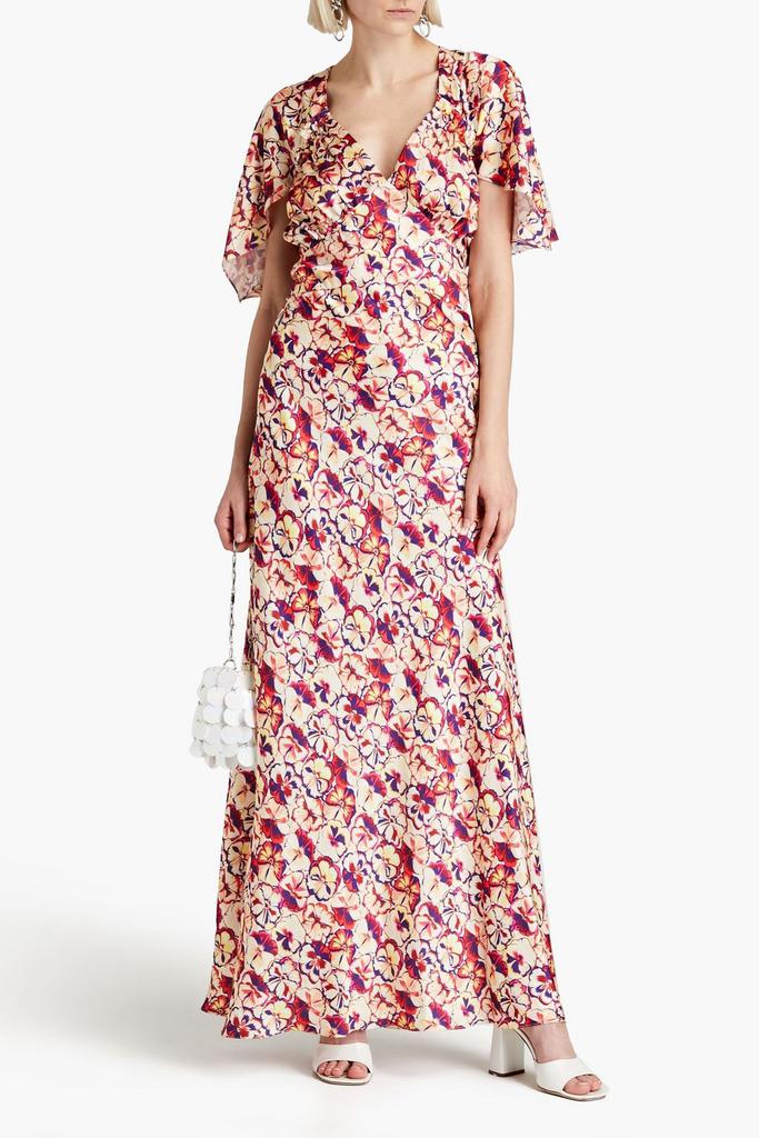 Paco Rabanne Ruffled floral-print satin maxi dress