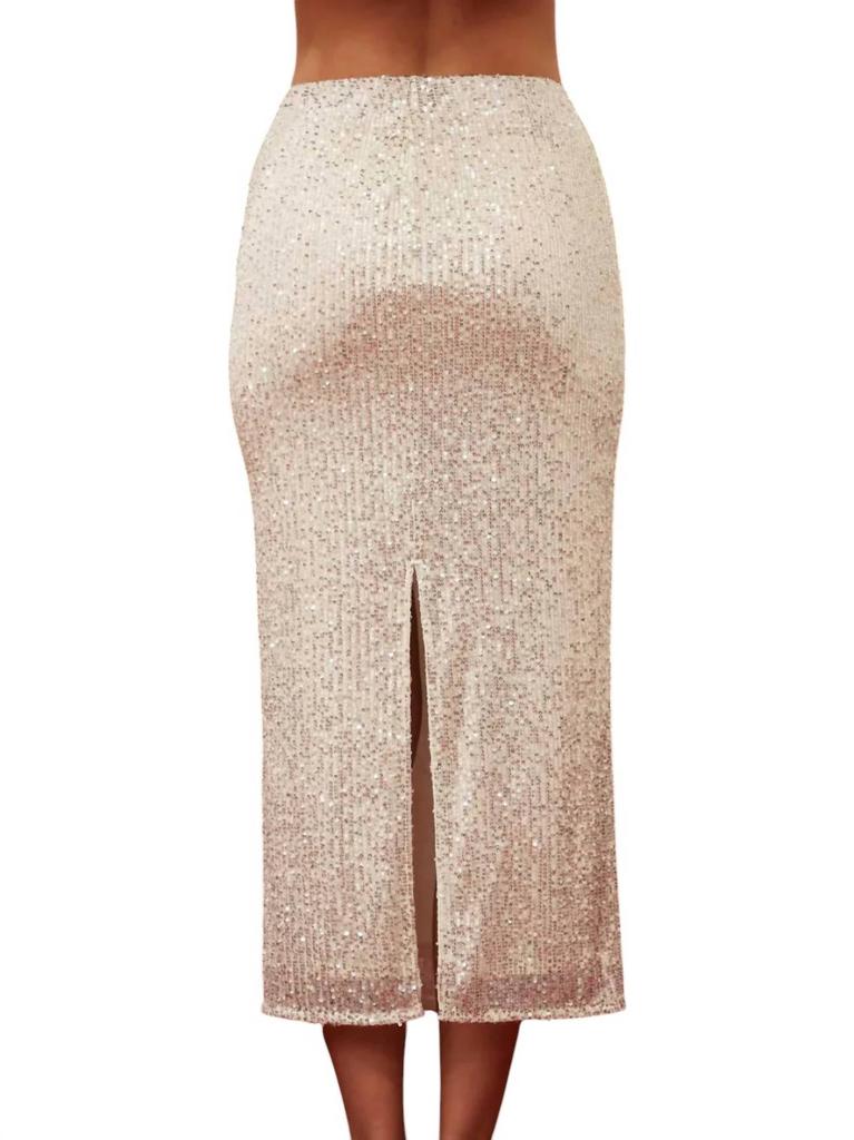 Blu Pepper Sequin Midi Skirt In Silver