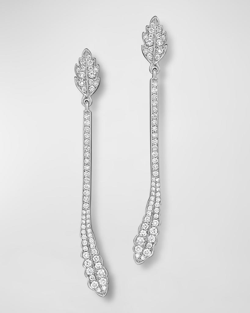 Mimi So 18K White Gold Phoenix Feather Earrings with Pave Diamonds, 2"L
