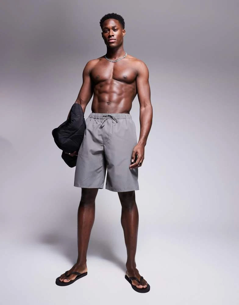 ASOS ASOS DESIGN swim shorts in long length in grey 1