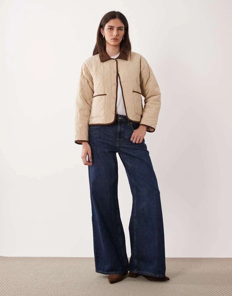 JDY JDY contrast detail quilted jacket in beige