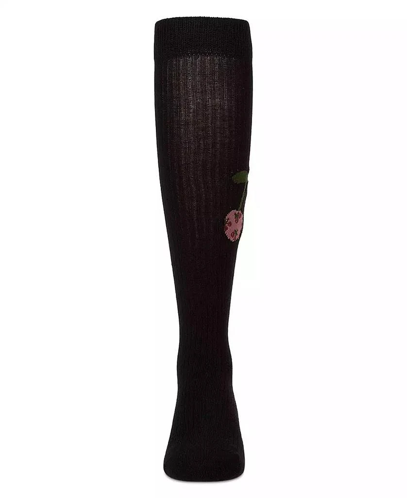 Memoi Girls Ribbed Cotton-Rich Cherry Embroidered Knee Sock 2