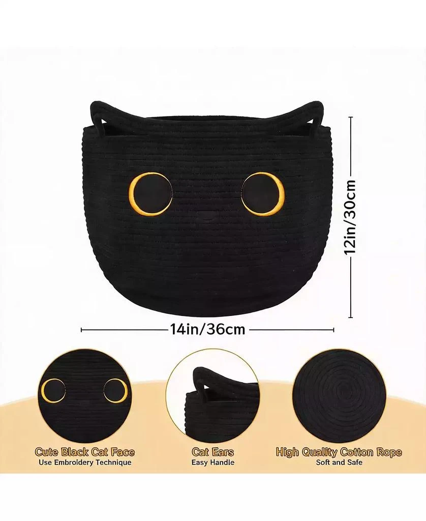 YIGII Cotton Rope Basket with Black Cat Design - Multi-Use Storage for Home, Office, Nursery 2