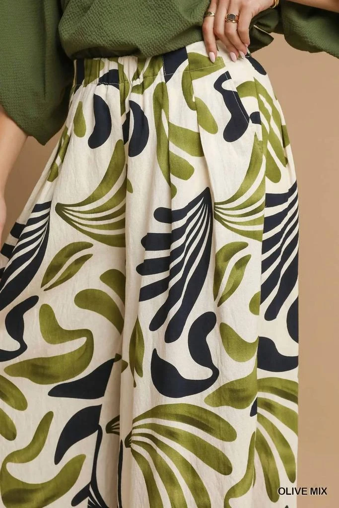 umgee Umgee - Tropical Leaf Print Wide Leg Pants 4